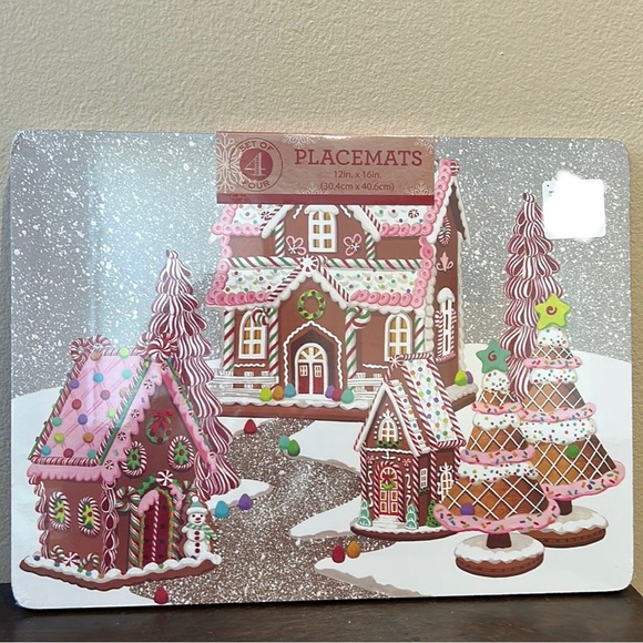 Benson Mills Set of 4 Placemats Christmas Gingerbread Houses Colorful Cork - Picture 1 of 2